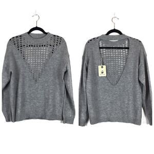 NWT Mika & Gala LF Grey Knit Lightweight Sweater XS Cut Out Deep V Open Back